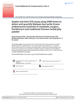 Duplex Real-Time PCR Assay Using SYBR Green to Detect and Quantify