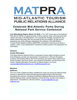 Celebrate Mid-Atlantic Parks During National Park Service Centennial