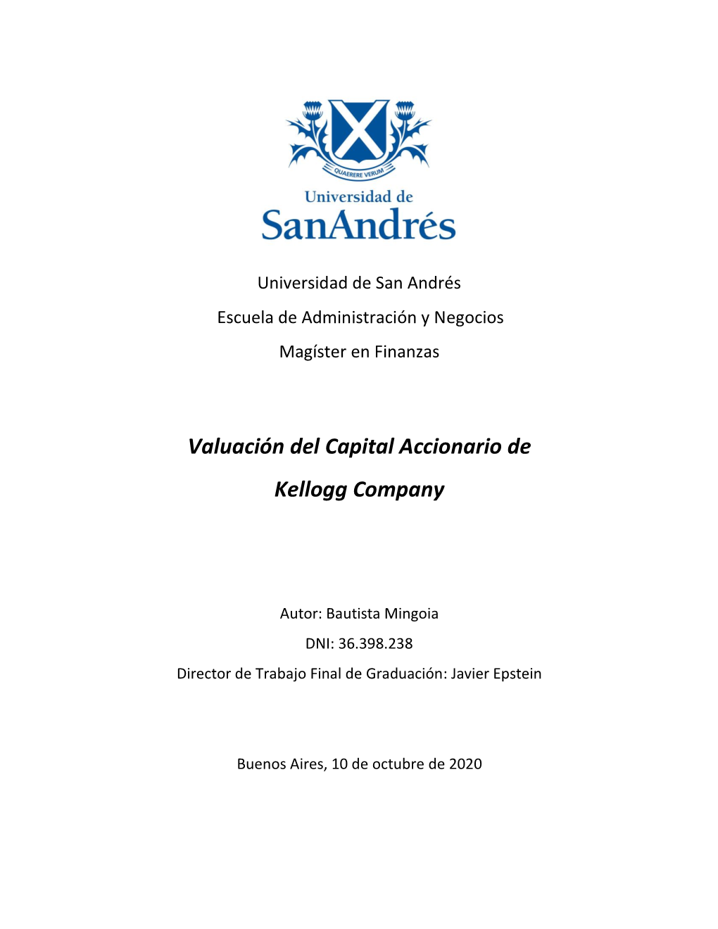 Valuación Del Capital Accionario De Kellogg Company