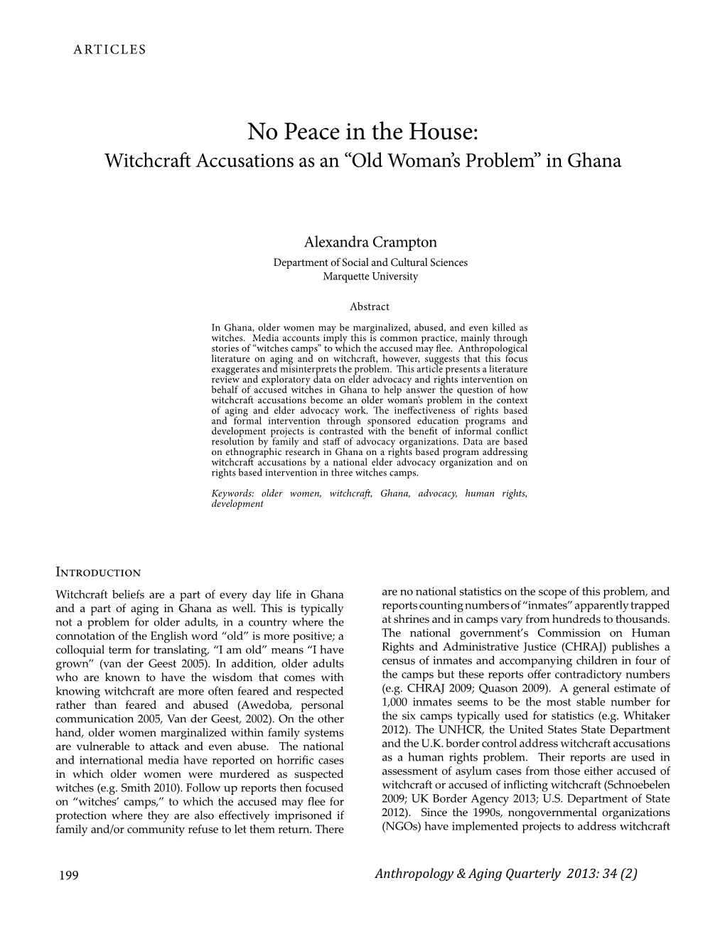 No Peace in the House: Witchcraft Accusations As an “Old Woman’S Problem” in Ghana