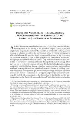 Transformation and Composition of the Komnenos “Clan” (1081–1200) – a Statistical Approach