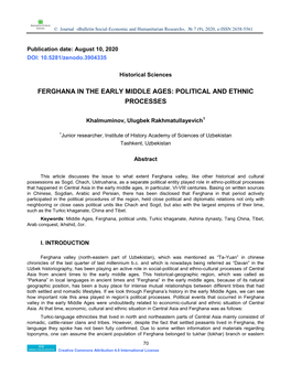 Ferghana in the Early Middle Ages: Political and Ethnic Processes