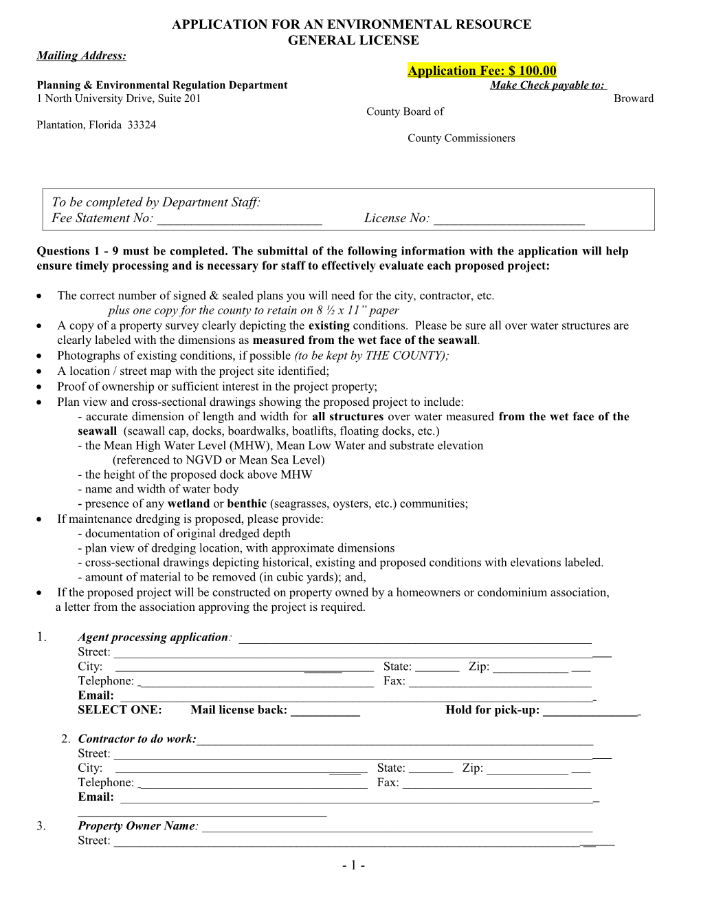 Application for an Environmental Resource