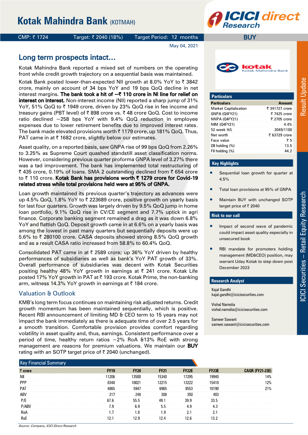Result Update | Kotak Mahindra Bank ICICI Direct Research