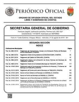 Organo De Difusion Oficial Del Estado Libre Y Soberano De Chiapas