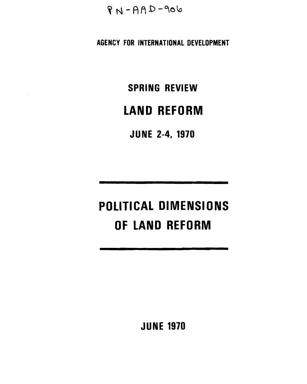 Land Reform Political Dimensions of Land Reform