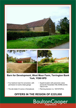 Barn for Development, West Moor Farm, Terrington Bank York, YO60 6PD