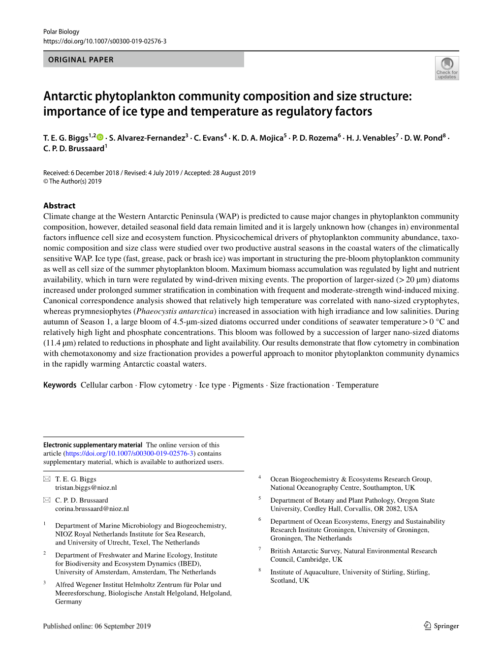 Antarctic Phytoplankton Community Composition and Size Structure: Importance of Ice Type and Temperature As Regulatory Factors