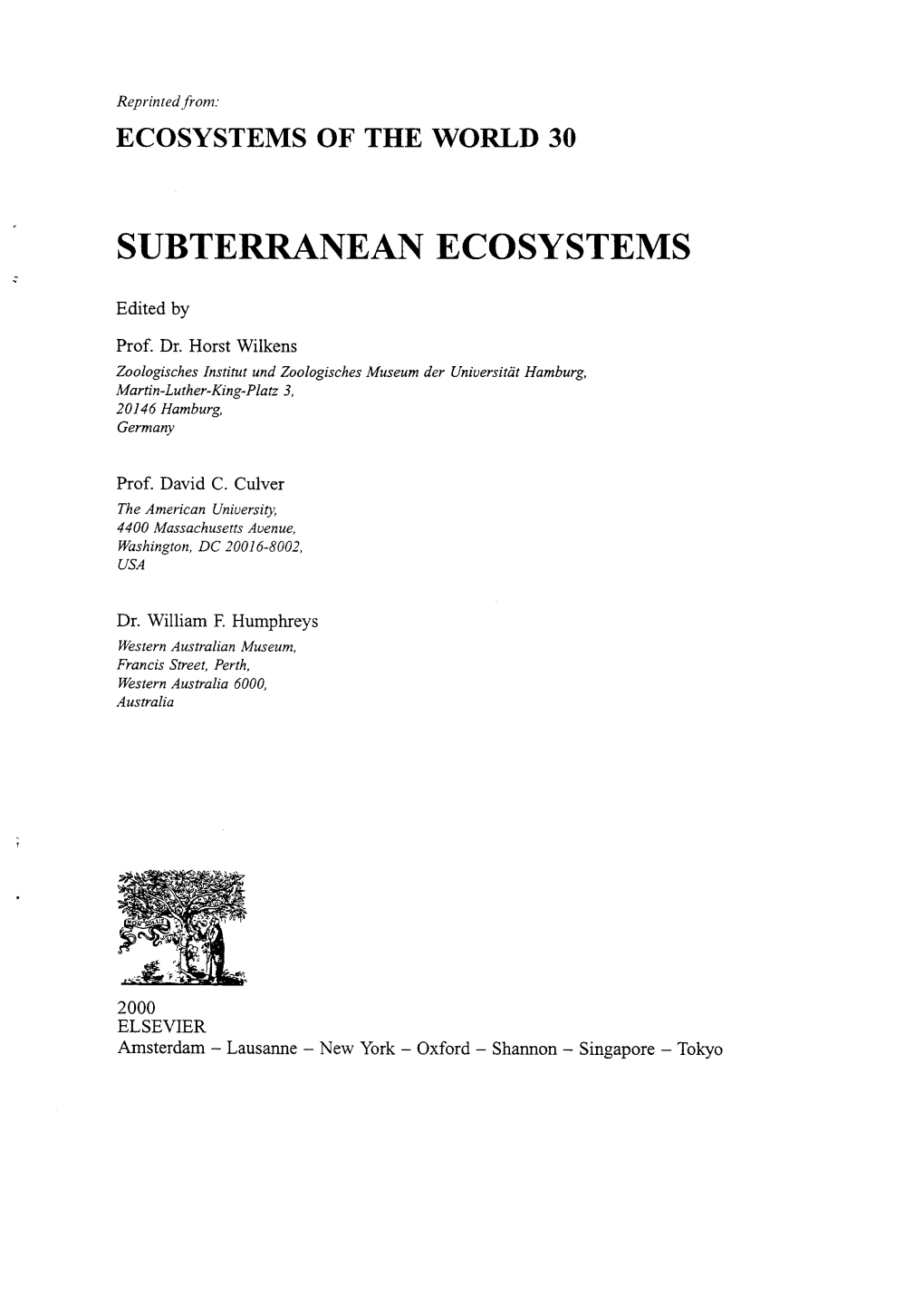 SUBTERRANEAN ECOSYSTEMS :; Edited By