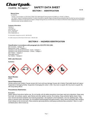 SAFETY DATA SHEET 8.5.19 SECTION I - IDENTIFICATION Material Name AD MARKERS “Articles” Do Not Require an SDS Sheet