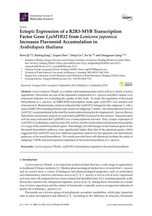 Ectopic Expression of a R2R3-MYB Transcription Factor Gene Ljamyb12 from Lonicera Japonica Increases Flavonoid Accumulation in Arabidopsis Thaliana