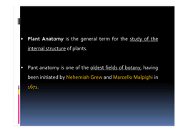 • Plant Anatomy Is the General Term for the Study of the Internal Structure of Plants