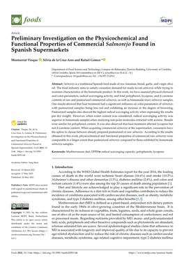 Preliminary Investigation on the Physicochemical and Functional Properties of Commercial Salmorejo Found in Spanish Supermarkets
