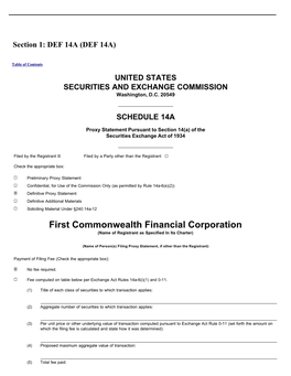 Proxy Statement for the First Commonwealth Financial Corporation 2020 Annual Meeting of Shareholders