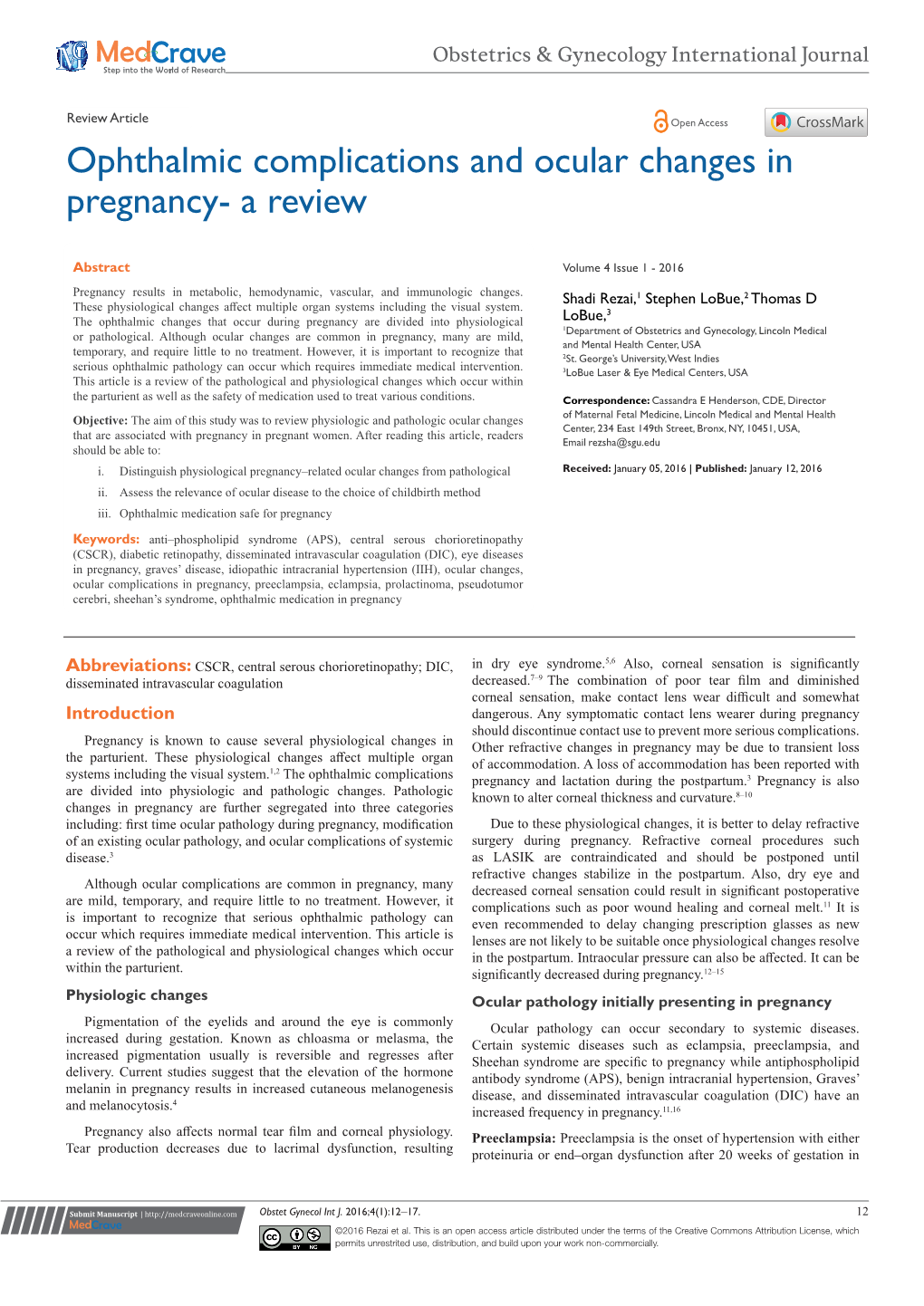 Ophthalmic Complications and Ocular Changes in Pregnancy- a Review