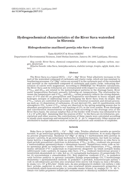 Hydrogeochemical Characteristics of the River Sava Watershed in Slovenia