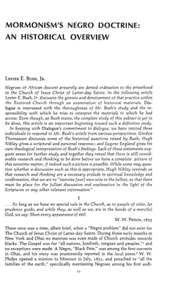 Mormonism's Negro Doctrine: an Historical Overview