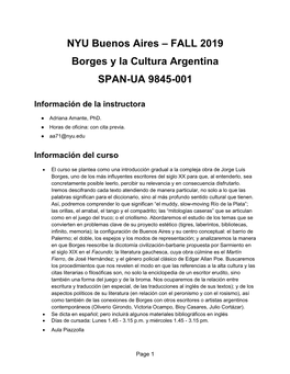 FALL 2019 Borges Y La Cultura Argentina SPAN-UA 9845-001