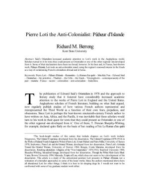Pierre Loti the Anti-Colonialist: Pêcheur D'islande Richard M. Berrong