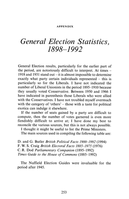 General Election Statistics, 1898-1992