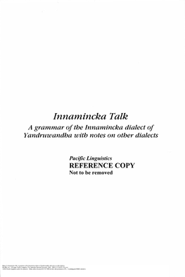 Innamincka Talk a Grammar of the Innamincka Dialect of Yandruwandha with Notes on Other Dialects