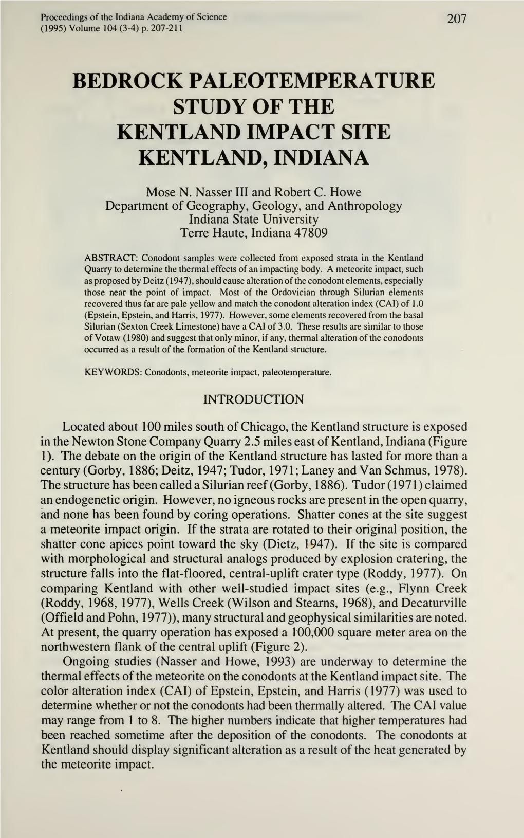 Proceedings of the Indiana Academy of Science 207 (1995) Volume 104 (3-4) P