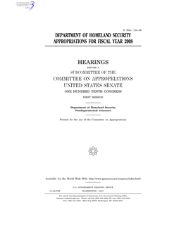 Department of Homeland Security Appropriations for Fiscal Year 2008