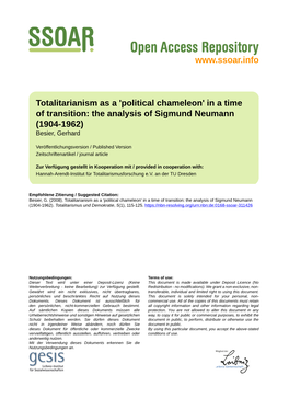 In a Time of Transition: the Analysis of Sigmund Neumann (1904-1962) Besier, Gerhard