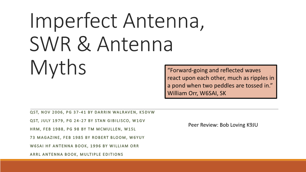 Imperfect Antenna, SWR & Antenna Myths