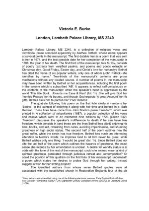 Victoria E. Burke London, Lambeth Palace Library, MS 2240