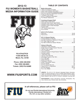 CREDITS: the 2012-13 FIU Women's Basketball Media Information
