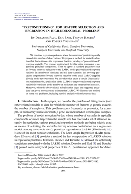 ``Preconditioning'' for Feature Selection and Regression in High-Dimensional Problems