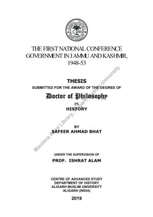The First National Conference Government in Jammu and Kashmir, 1948-53