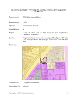 PLANNING DISTRICT 7 FUTURE LAND USE MAP AMENDMENT REQUESTS Staff Report