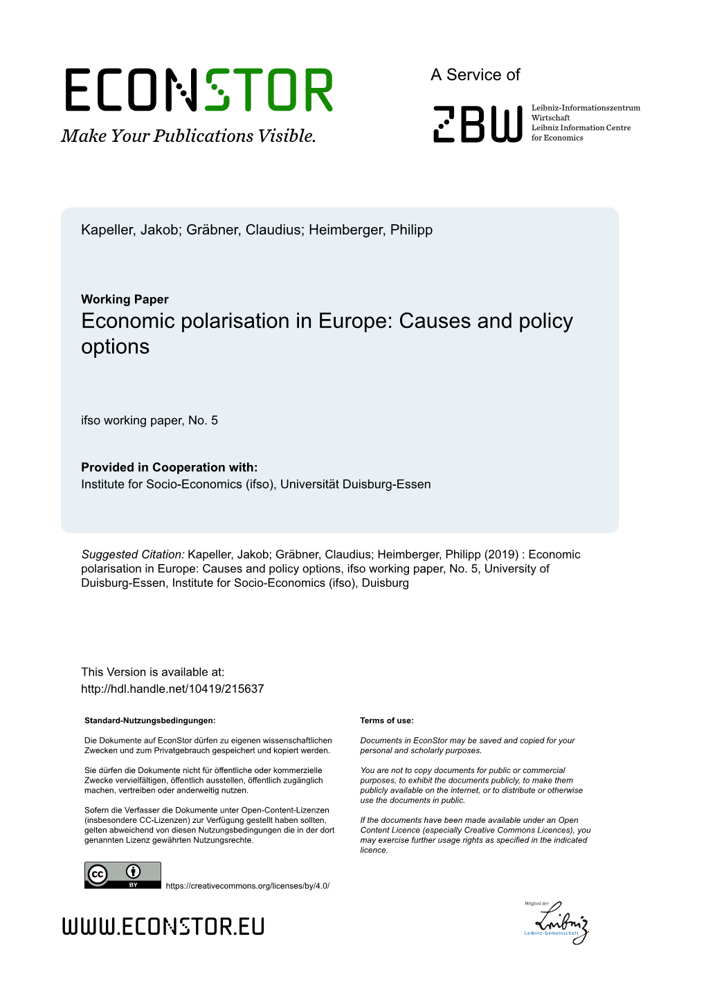 Economic Polarisation in Europe: Causes and Policy Options