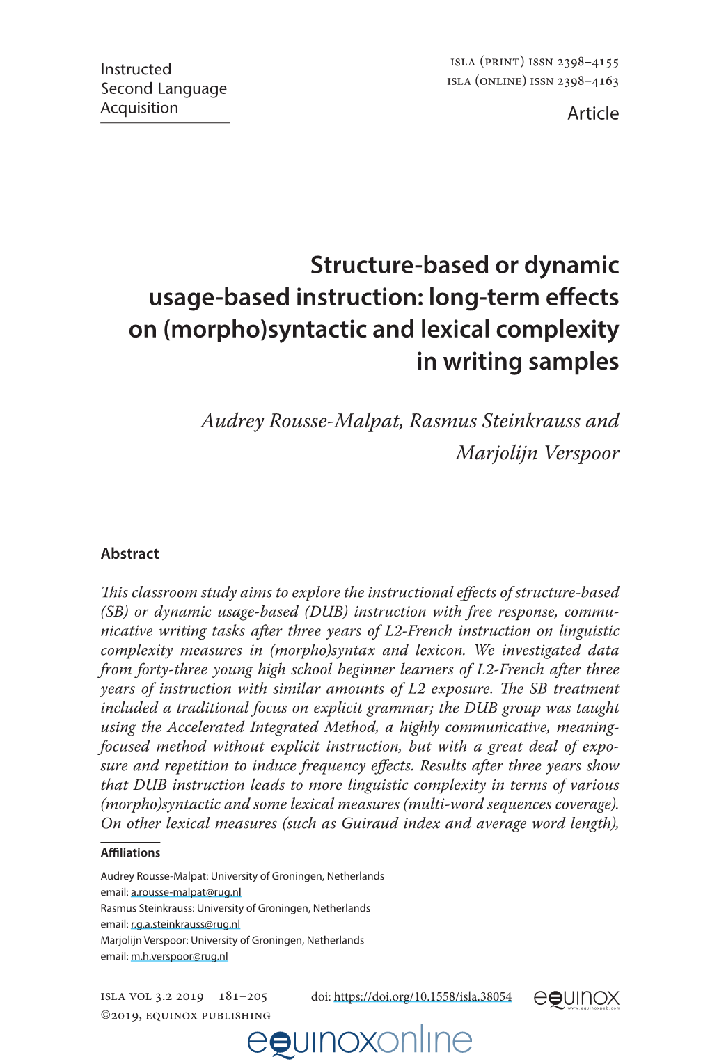 (Morpho)Syntactic and Lexical Complexity in Writing Samples