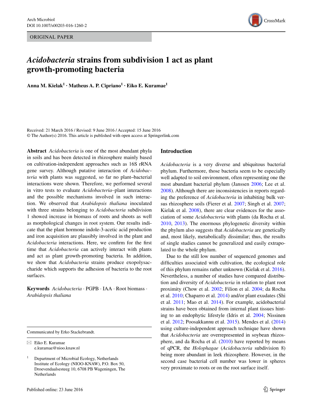 Acidobacteria Strains from Subdivision 1 Act As Plant Growth-Promoting