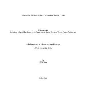 The Chinese State's Perception of International Monetary Order A