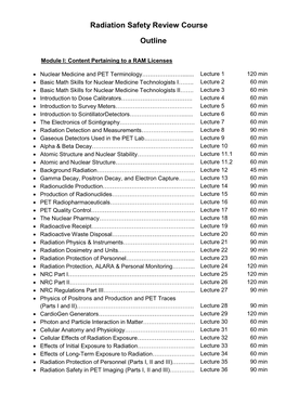 Radiation Safety Review Course Syllabus