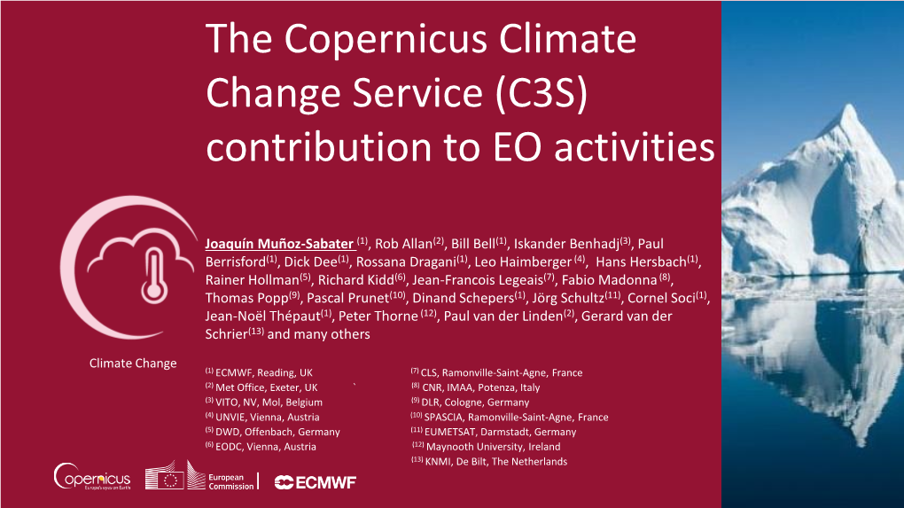 The Copernicus Climate Change Service (C3S) Contribution to EO Activities