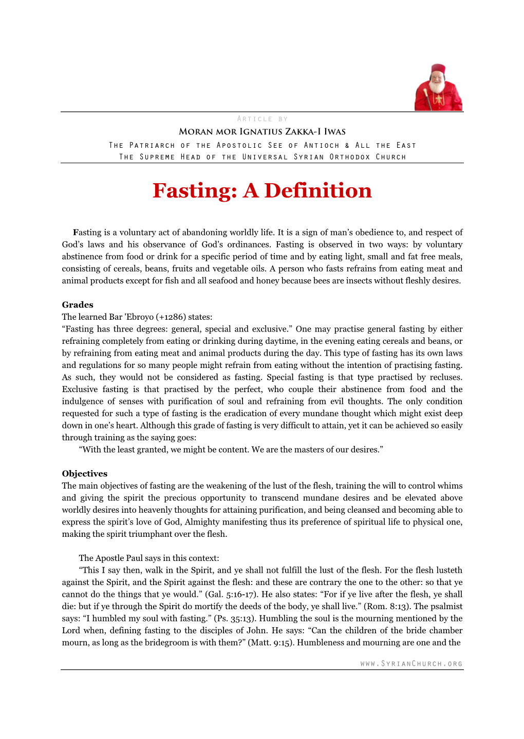 Fasting: a Definition