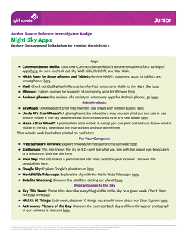Night Sky Apps Explore the Suggested Links Below for Viewing the Night Sky