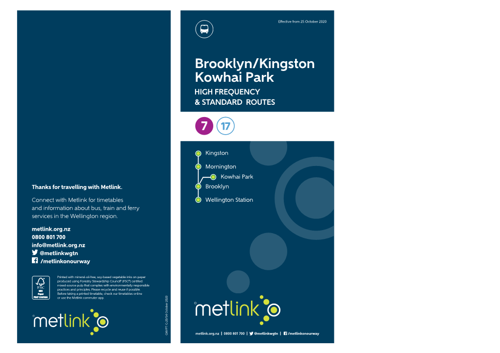 Brooklyn/Kingston Kowhai Park HIGH FREQUENCY & STANDARD ROUTES