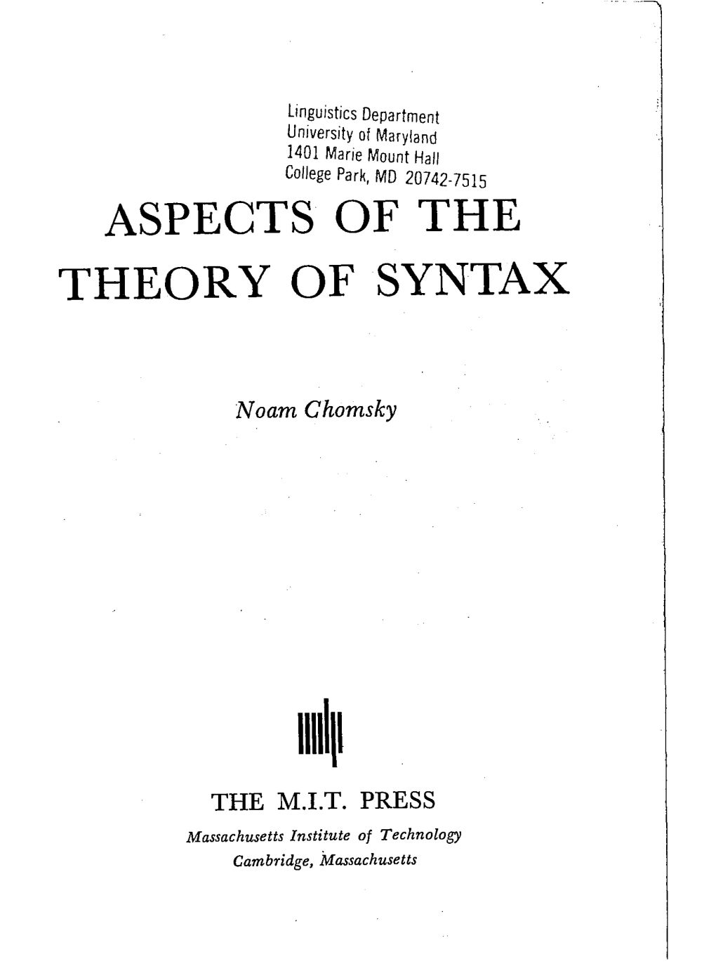 Aspects of the Theory of Syntax