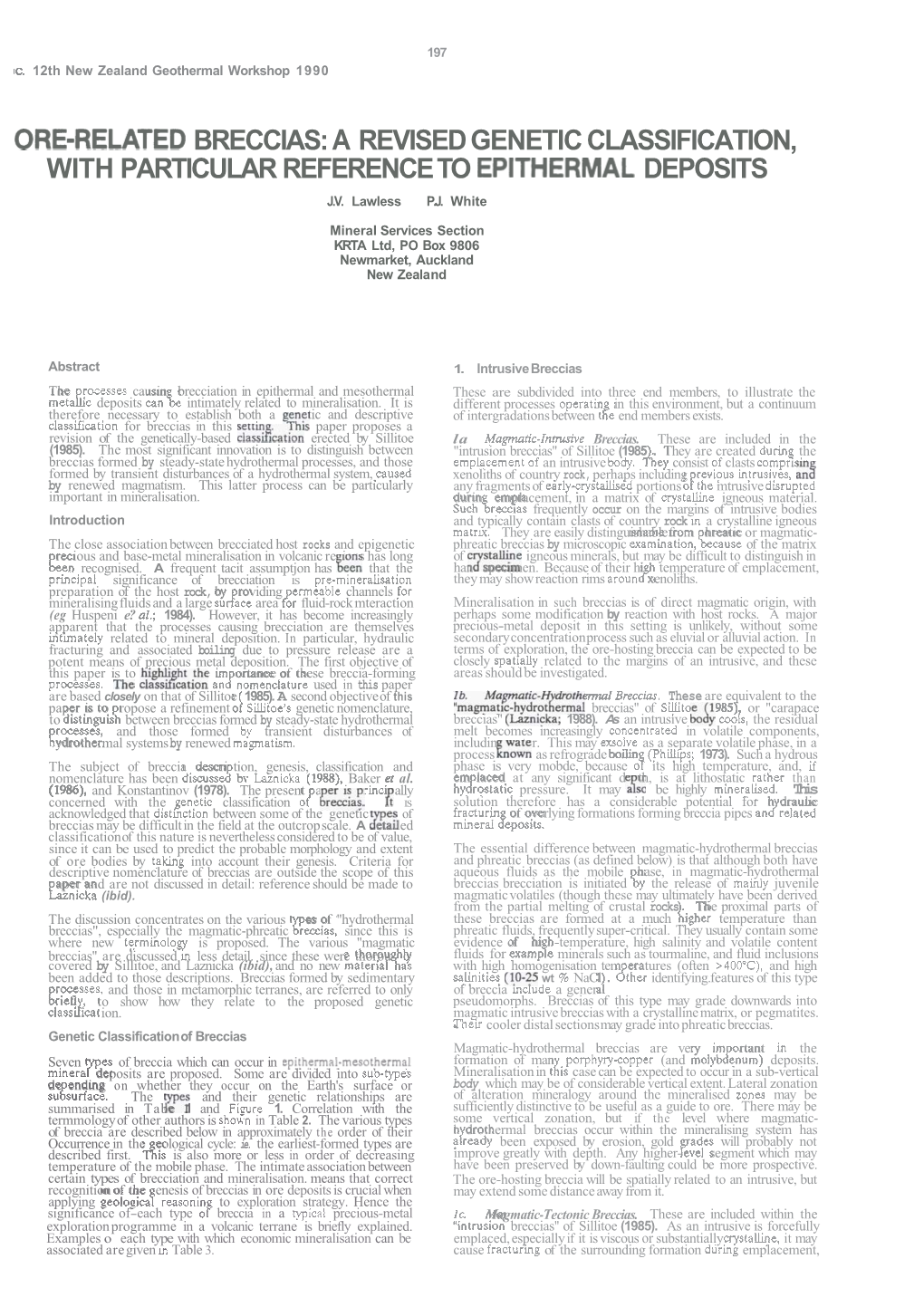 A Revised Genetic Classification, with Particular Reference to Deposits J.V