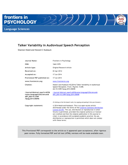 Talker Variability in Audiovisual Speech Perception