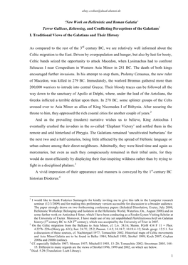 New Work on Hellenistic and Roman Galatia’ Terror Gallicus , Keltensieg , and Conflicting Perceptions of the Galatians � I