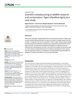 Scientific Crowdsourcing in Wildlife Research and Conservation: Tigers (Panthera Tigris) As a Case Study