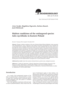 Habitat Conditions of the Endangered Species Salix Myrtilloides in Eastern Poland