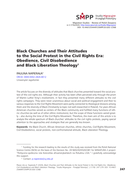 Black Churches and Their Attitudes to the Social Protest in the Civil Rights Era: Obedience, Civil Disobedience and Black Liberation Theology1